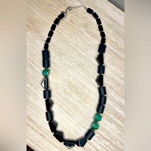 Chico’s necklace black and garnet green stones